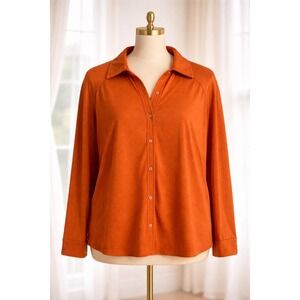 Adrianna Papell Blouse Top Button Down 1X Burnt Orange Collared Office Career